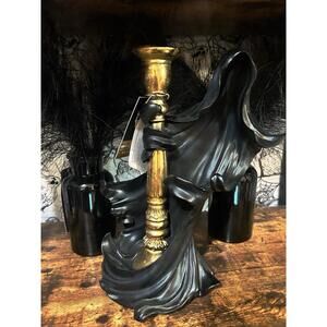 Midnight Freight Candlestick Black Gold Grim Reaper Gothic Taper Halloween Decor